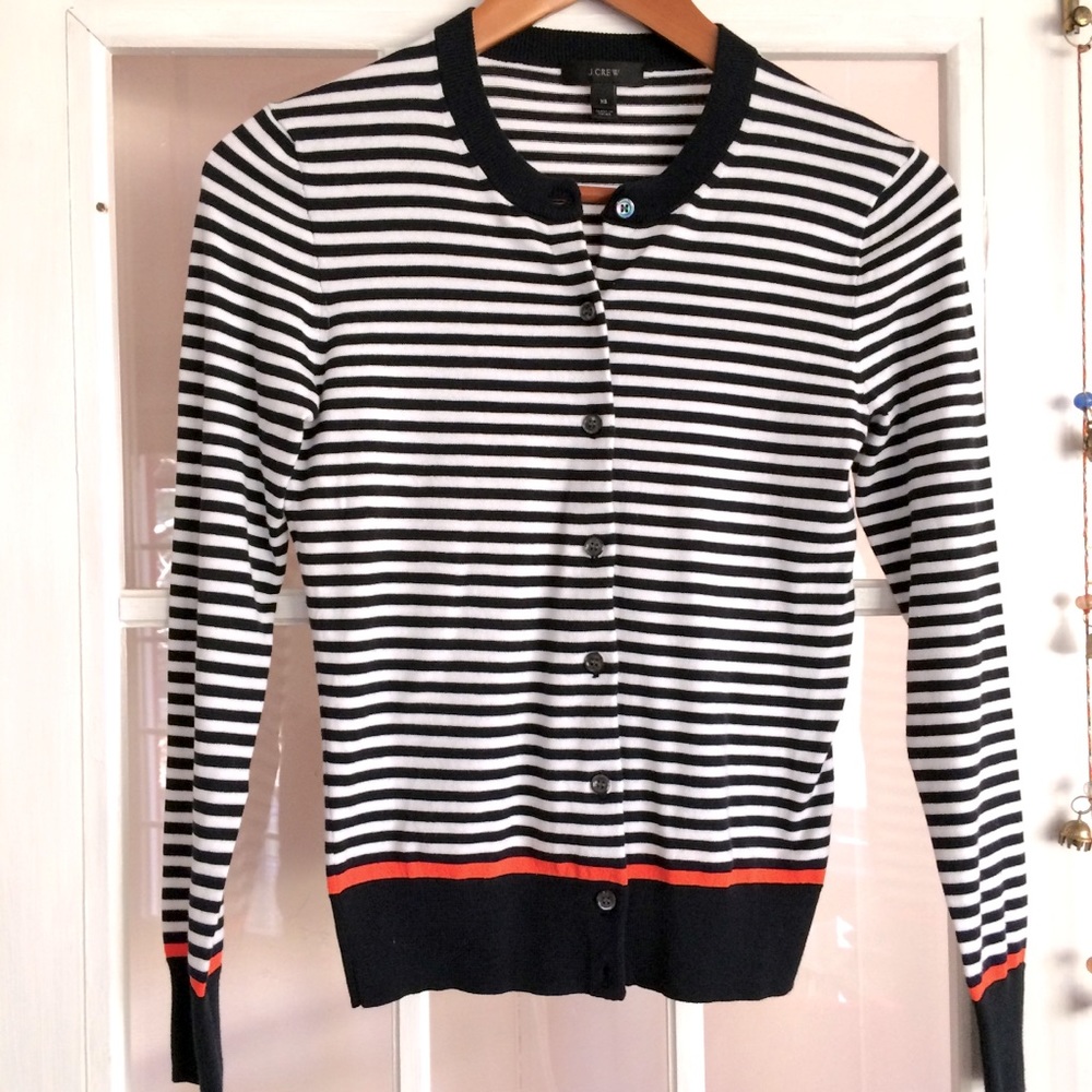 J. Crew Navy white orange striped Jackie cardigan - Picture 2 of 7